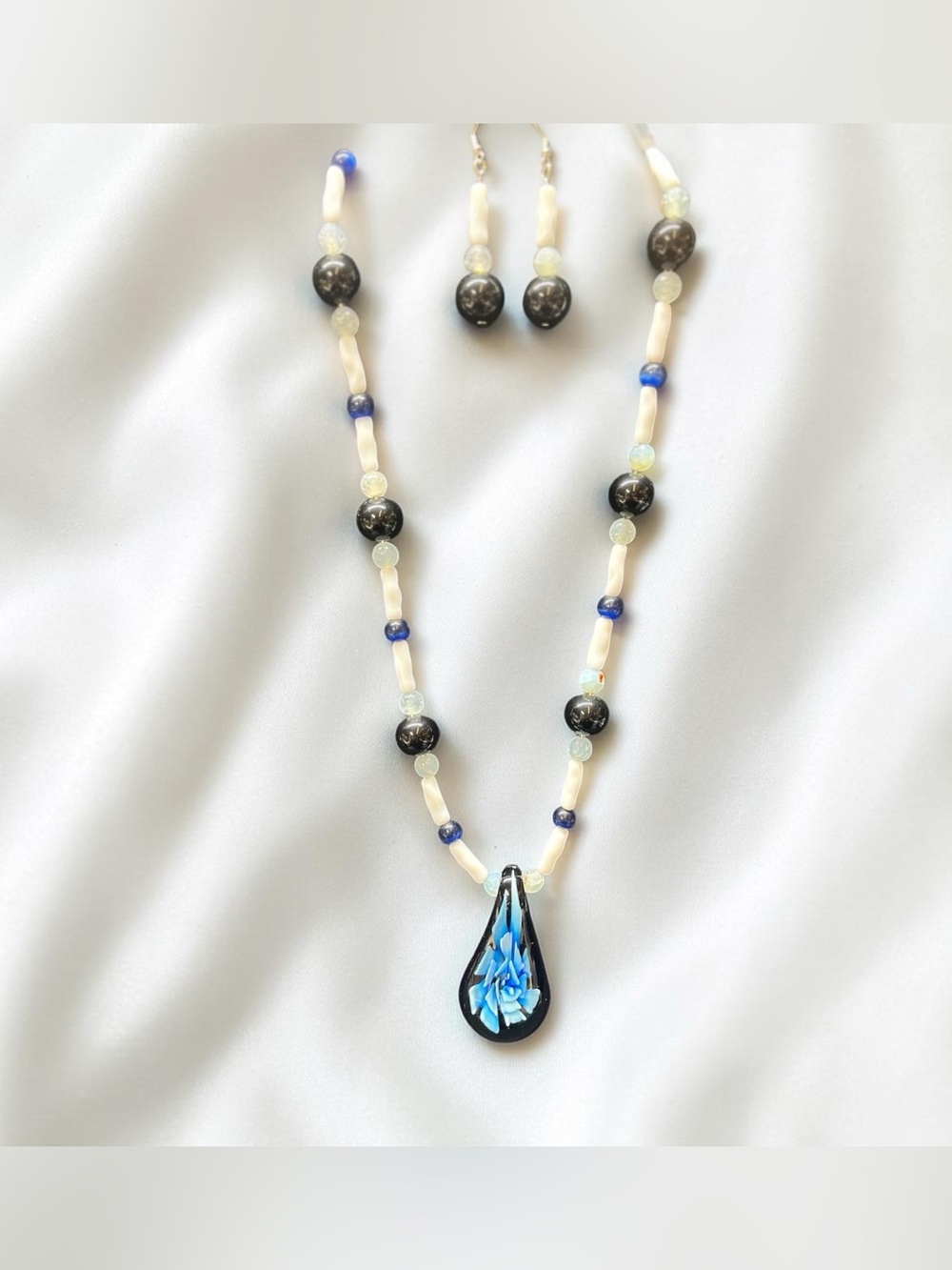 Handmade Blue Teardrop Glass Pendant Necklace